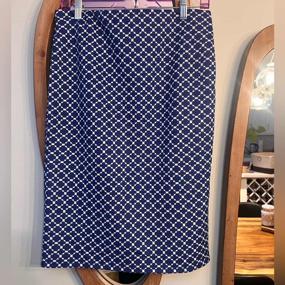 NYC Blue and White Geometric Pencil Skirt